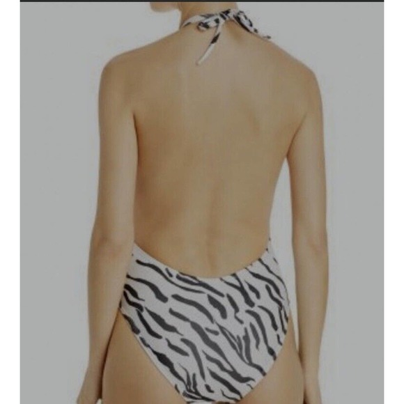 NWT Peixoto Womens Kai Swimsuit Sz Large Wild Zebra Plunging Neckline One Piece - Picture 2 of 14